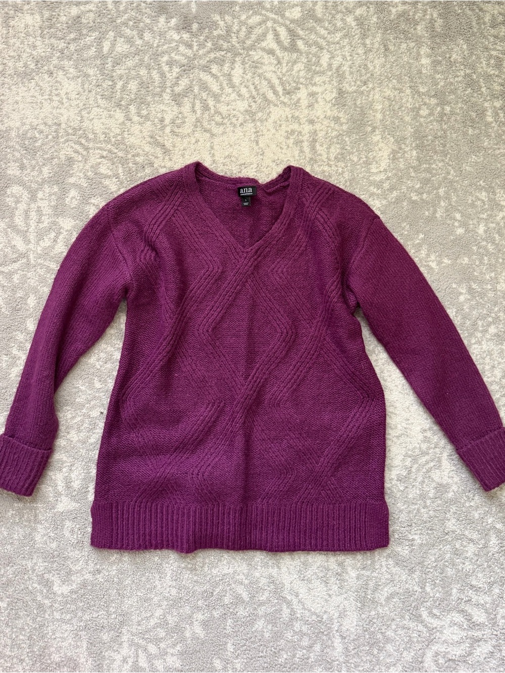 Ana Women's V-Neck Cable Knit Sweater - Plum